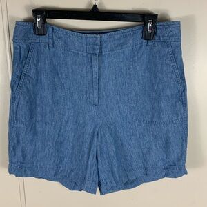 Women's Talbots Blue Chambray Flat Front Linen Blend Shorts Size 8 Summer Basic